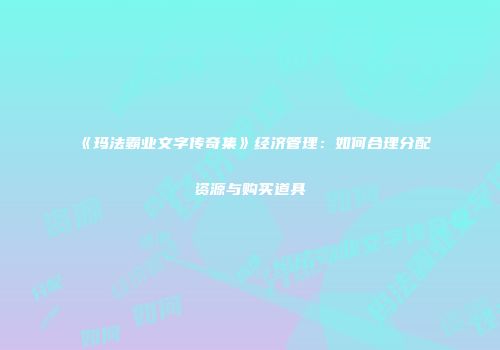 《玛法霸业文字传奇集》经济管理：如何合理分配资源与购买道具