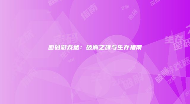 密码游戏迷：破解之旅与生存指南