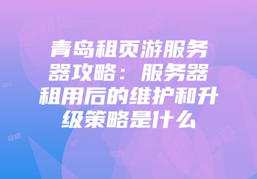 青岛租页游服务器攻略:服务器租用后的维护和升级策略是什么