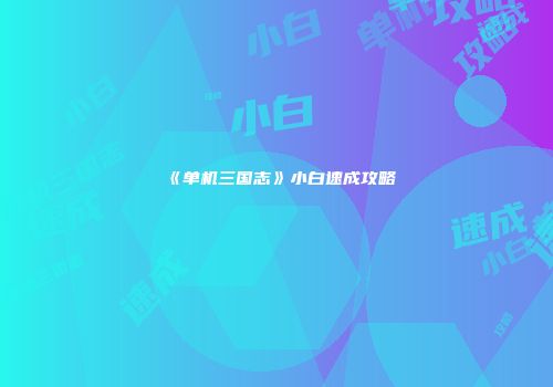 《单机三国志》小白速成攻略