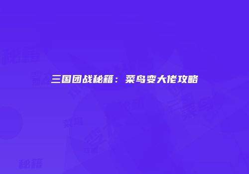 三国团战秘籍:菜鸟变大佬攻略