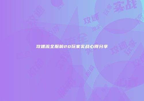 攻速流全服前20玩家实战心得分享