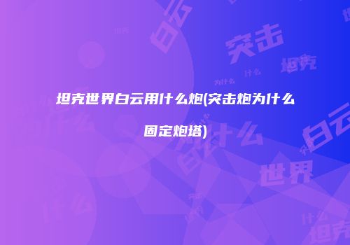 坦克世界白云用什么炮(突击炮为什么固定炮塔)
