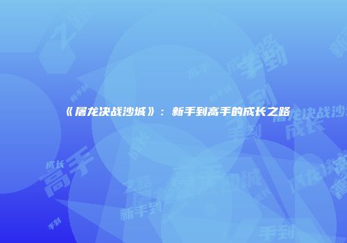 《屠龙决战沙城》:新手到高手的成长之路