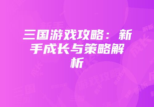 三国游戏攻略：新手成长与策略解析