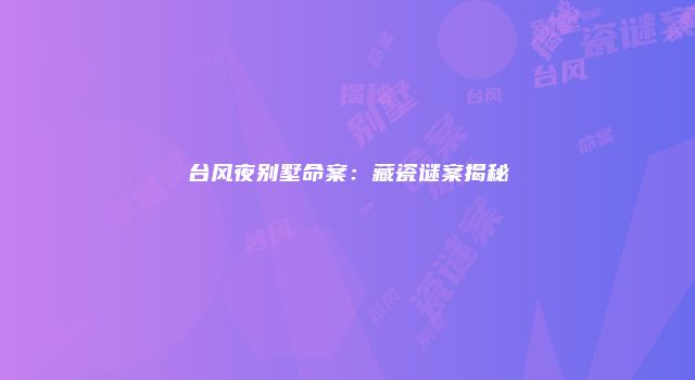 台风夜别墅命案：藏瓷谜案揭秘