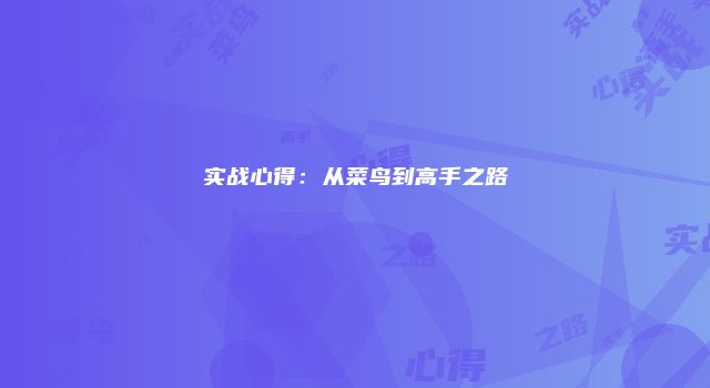 实战心得：从菜鸟到高手之路