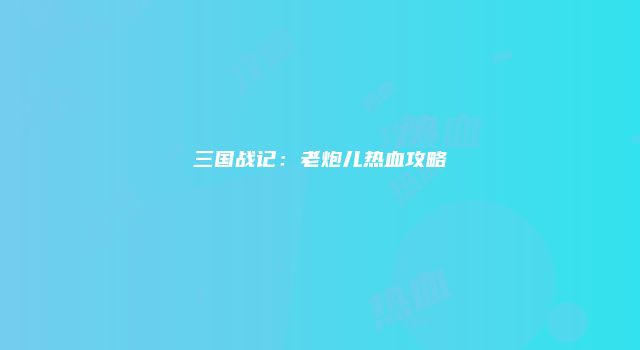 三国战记：老炮儿热血攻略