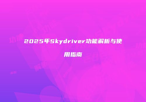 2025年Skydriver功能解析与使用指南