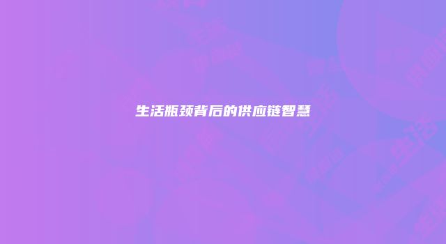 生活瓶颈背后的供应链智慧