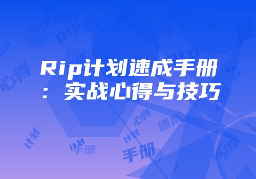 Rip计划速成手册：实战心得与技巧