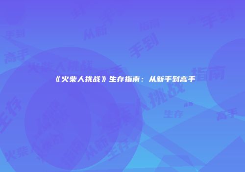 《火柴人挑战》生存指南：从新手到高手