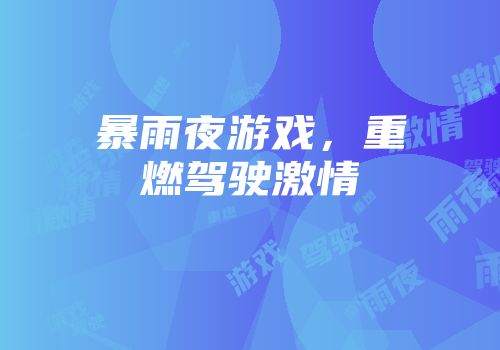 暴雨夜游戏，重燃驾驶激情