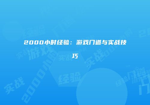 2000小时经验：游戏门道与实战技巧
