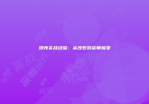 坦克实战经验：从沙包到宗师蜕变