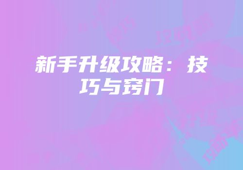 新手升级攻略:技巧与窍门