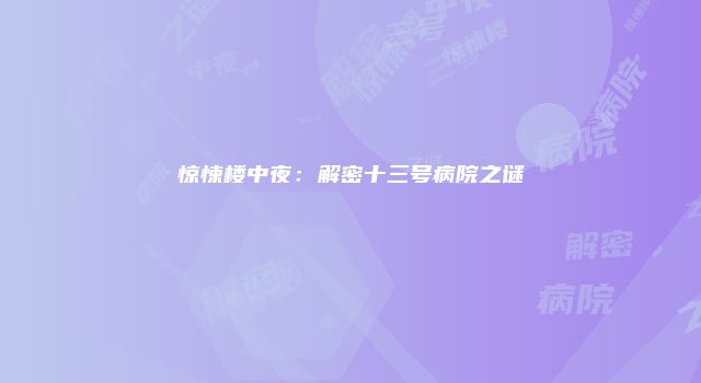惊悚楼中夜:解密十三号病院之谜