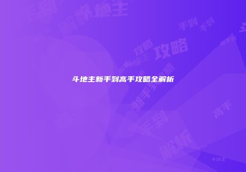 斗地主新手到高手攻略全解析
