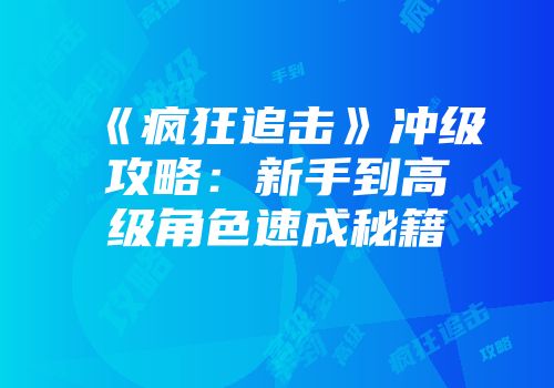 《疯狂追击》冲级攻略：新手到高级角色速成秘籍