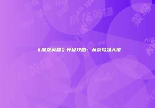 《屠龙英雄》升级攻略：从菜鸟到大佬
