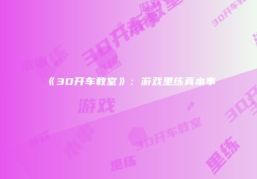 《3D开车教室》:游戏里练真本事