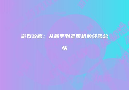 游戏攻略：从新手到老司机的经验总结
