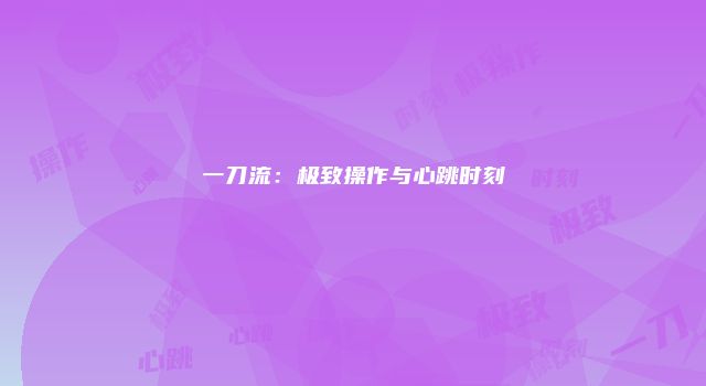一刀流：极致操作与心跳时刻