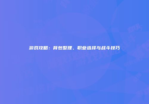 游戏攻略：背包整理、职业选择与战斗技巧