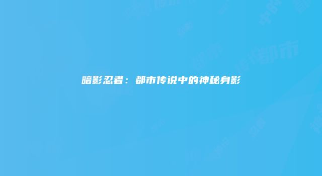 暗影忍者：都市传说中的神秘身影