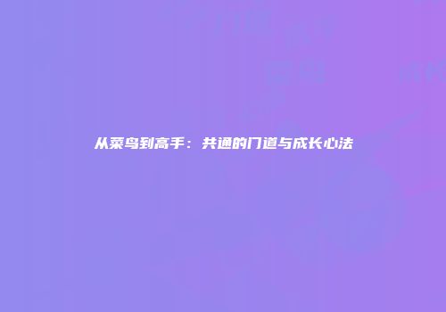从菜鸟到高手：共通的门道与成长心法