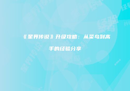 《星界传说》升级攻略：从菜鸟到高手的经验分享