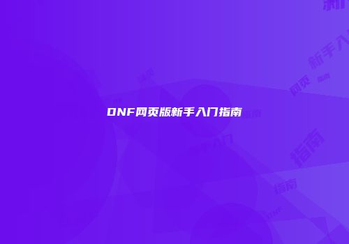 DNF网页版新手入门指南