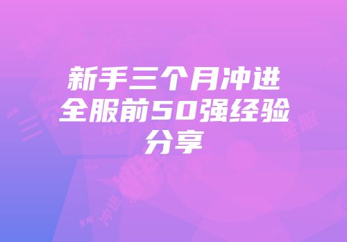 新手三个月冲进全服前50强经验分享