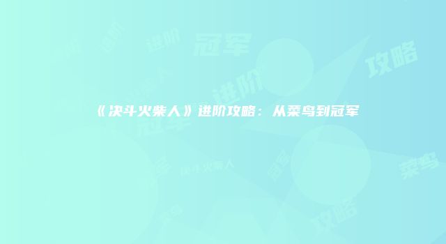 《决斗火柴人》进阶攻略：从菜鸟到冠军