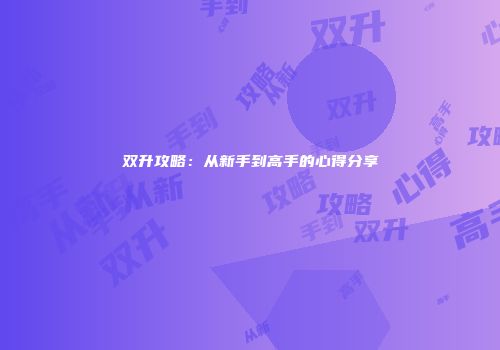 双升攻略：从新手到高手的心得分享