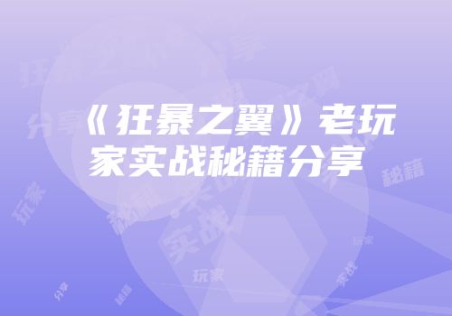 《狂暴之翼》老玩家实战秘籍分享