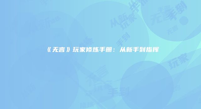 《无言》玩家修炼手册:从新手到指挥