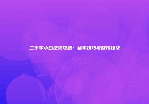 二手车小白逆袭攻略:验车技巧与赚钱秘诀