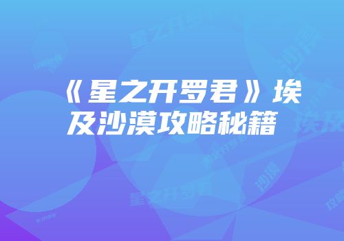 《星之开罗君》埃及沙漠攻略秘籍