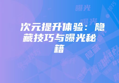 囧次元提升体验：隐藏技巧与曝光秘籍