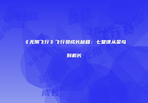 《无限飞行》飞行员成长秘籍：七堂课从菜鸟到机长
