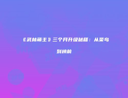 《武林萌主》三个月升级秘籍：从菜鸟到榜前