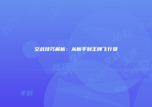 空战技巧解析：从新手到王牌飞行员