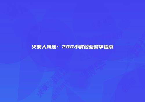 火柴人网球：200小时经验精华指南