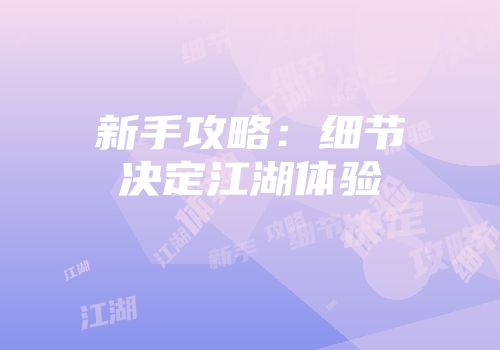 新手攻略：细节决定江湖体验