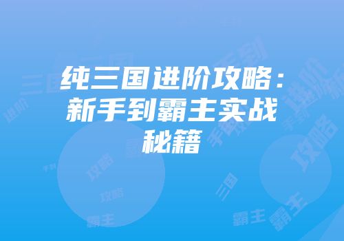 纯三国进阶攻略:新手到霸主实战秘籍