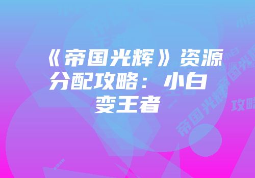 《帝国光辉》资源分配攻略：小白变王者