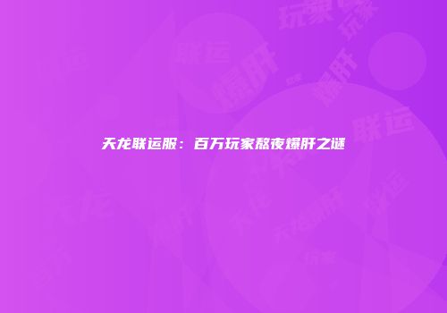 天龙联运服：百万玩家熬夜爆肝之谜