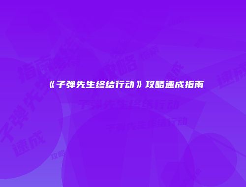 《子弹先生终结行动》攻略速成指南