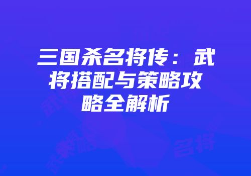 三国杀名将传:武将搭配与策略攻略全解析